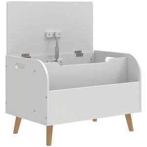 AIYAPLAY Cufăr pentru jucării copii, cufăr de depozitare pentru copii, capac rabatabil și compartiment deschis, 60x40x43cm, alb | Aosom Romania imagine