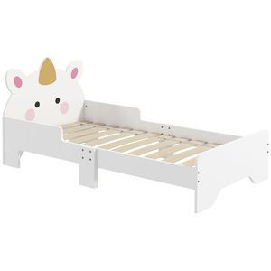 ZONEKIZ Pat pentru copii pat de copii design unicorn 3-6 ani somier cu șipci inclus capacitate de încărcare 80 kg 143 x 74 x 67 cm roz | Aosom Romania imagine