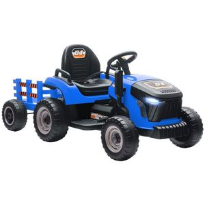 AIYAPLAY Tractor electric pentru copii cu remorcă detașabilă, mașină electrică pentru copii, telecomandă 2, 4G, 139x58x55cm, albastru | Aosom Romania imagine