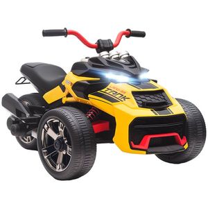 AIYAPLAY Vehicul electric pentru copii, design triciclu inversat, alimentare pe baterie, player MP3, claxon, 2 viteze, lumini LED, 3-8 ani, galben | Aosom Romania imagine
