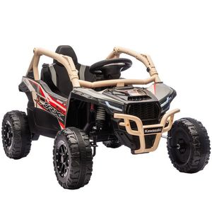 AIYAPLAY ATV Electric pentru Copii 3-8 Ani 12V cu Licență KAWASAKI, Motor Dublu, Telecomandă și Muzică, Galben | Aosom Romania imagine