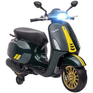 AIYAPLAY Motocicletă electrică pentru copii Vespa 6V dim. 107L x 47l x 73H cm Muzică MP3 Port USB Far 2 roți de antrenare - Verde | Aosom Romania imagine