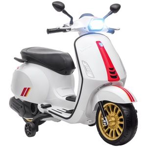 AIYAPLAY Motocicletă electrică pentru copii Vespa 6V dim. 107L x 47l x 73H cm Muzică MP3 Port USB Far 2 roți de antrenare - Alb | Aosom Romania imagine