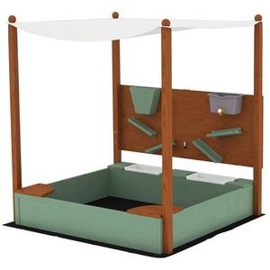 AIYAPLAY Cutie de nisip din lemn pentru copii cu acoperiş cutie pentru copii cu 2 scaune 2 cutii robinet pâlnie 116x112, 5x128 cm Verde | Aosom Romania imagine