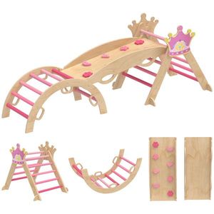 AIYAPLAY Cadru de cățărat interior 8-in-1 pentru copii, design de prințesă, tobogan, rampă, arc, lemn | Aosom Romania imagine