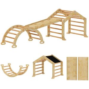 AIYAPLAY Cadrul de cățărat 9-în-1 pentru interior, rampă, tobogan, scară, tablă de scris, pentru copii mici, lemn | Aosom Romania imagine