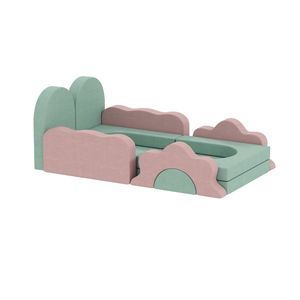 AIYAPLAY Set de 12 piese blocuri din spumă pentru cățărat, construit, târâre, saltele de joacă pentru interior cu husă din cord, Verde+Roz | Aosom Romania imagine