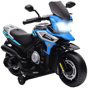 AIYAPLAY Motocicletă Electrică pentru Copii 18-36 Luni, 6V Motocicletă Electrică pentru Copii cu Roți Detașabile, Faruri, Muzică, 2.4 km/h Mini Motocicletă cu Far, Max 30kg, Albastru | Aosom Romania imagine