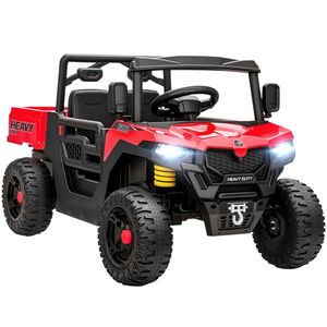 AIYAPLAY Mașină Electrică pentru Copii UTV 12V Off-road cu Portbagaj, 2 Motoare, Centură în 3 Puncte, Telecomandă, Suspensii, USB, Muzică, Lumini, 1.8-3.7 km/h, 3-8 Ani, Roșu | Aosom Romania imagine