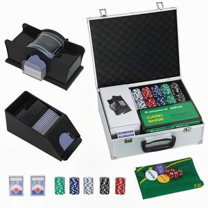 SPORTNOW Set de Poker cu 300 de Jetoane, Amestecător de Cărți, Suport de Cărți, Cazinou Texas Holdem Poker Set cu Covoraș, Argintiu | Aosom Romania imagine