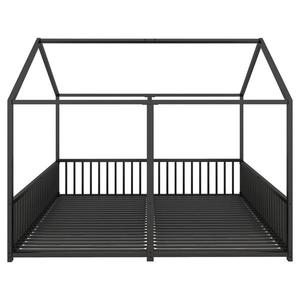 Pat dublu pentru copii 90x200 cm, formă de casă, cu barieră de siguranță, fără saltea, Negru imagine