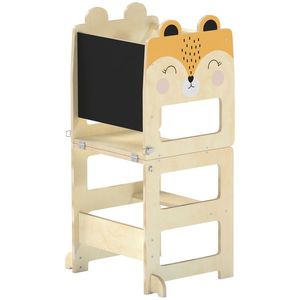 Turn Montessori AIYAPLAY pentru Copii 2-5 Ani cu Tablă și Măsuță, Scăunel pentru Copii din Placaj, 57x39x93 cm, Culoare Lemn | Aosom Romania imagine