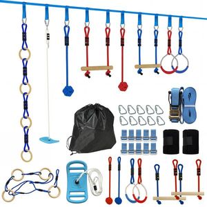 AIYAPLAY Ninja Line copii 10 m set Slackline 9 piese cu 2 inele, leagăn 3-în-1, 2 bare de cățărat pentru 3-8 ani multicolor | Aosom Romania imagine