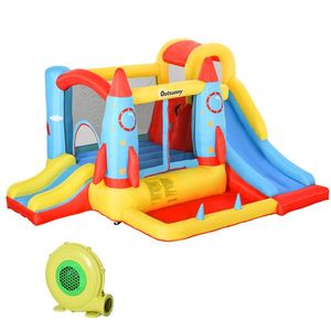 Outsunny Castel Gonflabil cu 2 Tobogane Trambulina și Piscina pentru Copii +3 Ani cu Inflator și Geantă de Transport pentru Interior Exterior 330x265x185 cm Multicolor | Aosom Romania imagine