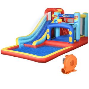 Castel Gonflabil pentru Copii Outsunny 4 in 1, 4.35x2.45x2m, Albastru, Rosu, Galben| Aosom RO imagine