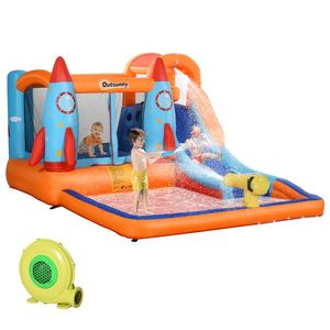 Outsunny Castel Gonflabil pentru Copii Piscina cu Tobogan si Trambulina, Pompa Electrica, 370x270x185cm, Multicolor | Aosom Romania imagine