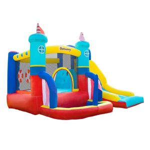 Castel Gonflabil 4 in 1 Outsunny pentru Copii de la 3 la 8 ani cu Tobogan, Trambulina, Piscina si Pompa inclusa, 265x260x200cm | Aosom Romania imagine