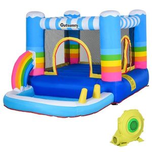 Castel Gonflabil pentru Copii Outsunny cu Trambulina si Piscina, Pompa Electrica Inclusa 290x200x155cm, Multicolor | Aosom Romania imagine
