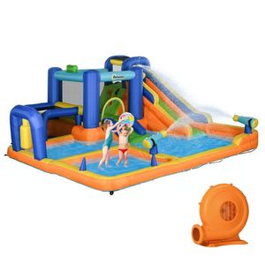 Outsunny Castel Gonflabil pentru Copii cu Tobogan Piscină Perete de Cățărat Inflator și Geantă de Transport 430x420x200cm Multicolor | Aosom Romania imagine