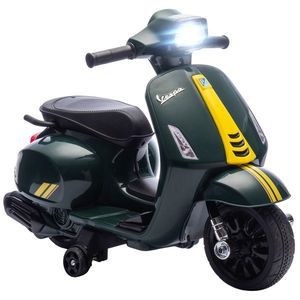 AIYAPLAY Motocicletă Electrică pentru Copii cu Licență Vespa, Baterie Reîncărcabilă 6V, Roți Laterale și Lumini, Vârsta 2-6 Ani, Verde Închis | Aosom Romania imagine