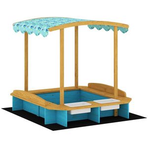 AIYAPLAY Arenero para Niños de Madera con Techo 3 Bancos 2 Cajas de PP Forro para Niños de 3-6 Años 128x118x121 cm Azul | Aosom Romania imagine