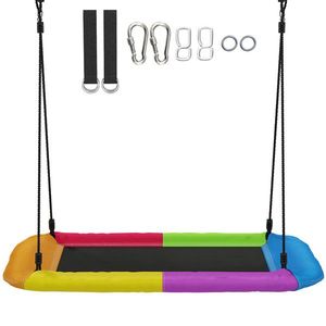 AIYAPLAY Leagăn-nid reglabil pe înălțime, leagăn suspendat până la 300kg cu corzi reglabile pentru 3-8 ani 148x77x180 cm, multicolor | Aosom Romania imagine