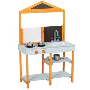 AIYAPLAY Bucătărie de noroi pentru copii, bucătărie de joacă din lemn pentru exterior cu plită, chiuvetă detașabilă, rafturi pentru copii 3-8 ani, Albastru deschis | Aosom Romania imagine