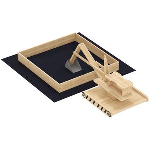 AIYAPLAY Cutie de nisip din lemn pentru copii cu excavator, cutie de nisip pentru copii cu scaun rotativ 360° și căptușeală 184x90x56 cm natural | Aosom Romania imagine