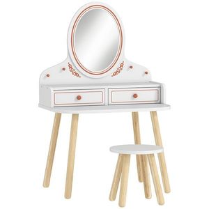 AIYAPLAY Masă de machiaj pentru fete Masă de toaletă pentru copii cu scaun și oglindă 2 sertare și bare pentru agățat 3-8 ani Alb | Aosom Romania imagine