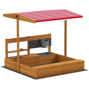 Outsunny Nisipar din lemn pentru copii cu copertină reglabilă și jucării de bucătărie Juego para Niños 3-7 Años 114x110x110 cm Maro | Aosom Romania imagine