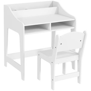 AIYAPLAY Set birou și scaun pentru copii 3-8 ani cu compartimente și rafturi deschise, alb | Aosom Romania imagine