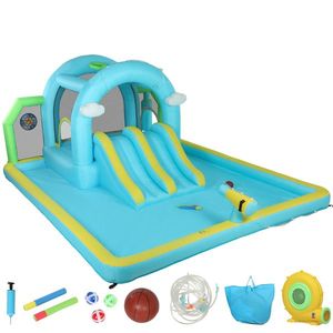 AIYAPLAY Castel Gonflabil Acvatic 7 în 1 cu Suflantă 2 Tobogane Trambulină Piscină Coș Coloană de Box 426x360x198 cm | Aosom Romania imagine