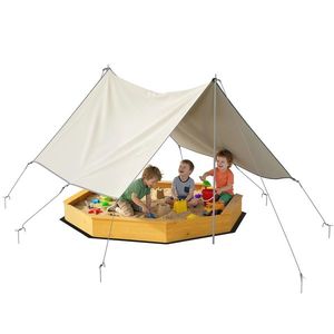 AIYAPLAY Ladă cu nisip din lemn cu copertină, ladă cu nisip pentru copii pentru exterior cu 4 bănci, căptușeală de fund, galben | Aosom Romania imagine