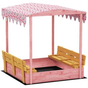 AIYAPLAY Ladă de Nisip pentru Copii 3-6 Ani cu Acoperiș cu Flamingo, Scaune Pliabile, Capac și Husă Incluse, Ladă de Joacă din Lemn de Brad, 134, 5x127, 5x130 cm, Roz | Aosom Romania imagine