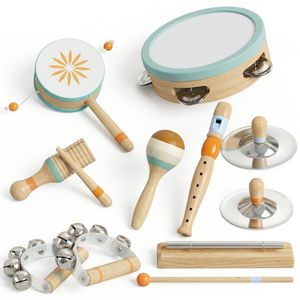AIYAPLAY Instrumente Muzicale pentru Copii, Jucării Muzicale Montessori din Lemn pentru Copii 3+, Set de Percuție cu Tamburină și Maracas, Cadou pentru Fete și Băieți | Aosom Romania imagine