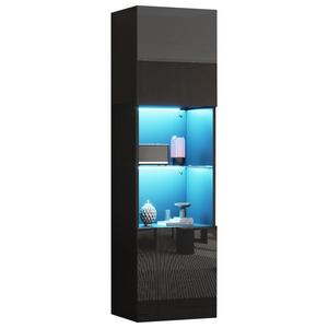 Vitrină lucioasă cu iluminare LED, 1 raft de sticlă, 45x35x160 cm, Negru imagine