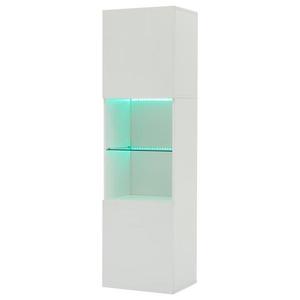 Vitrină lucioasă cu iluminare LED, 1 raft de sticlă, 45x35x160 cm, Alb imagine