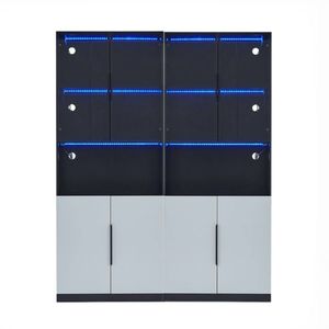 Vitrină modernă minimalistă cu uși din sticlă, iluminare LED, 160x30x200 cm, Alb + Negru imagine