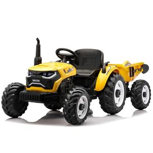 Tractoras electric pentru copii, Kinderauto 1804, 90W, 12V 10Ah, cu remorca basculabila, galben imagine