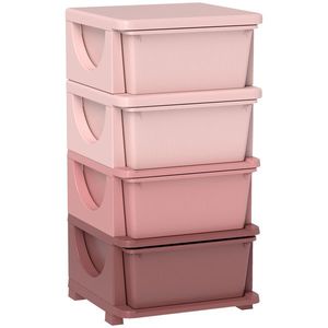 HOMCOM Cutii de depozitare pentru copii, 4 sertare, muchii rotunjite, design ridicat, 37x37x76 cm, Roz | Aosom Romania imagine