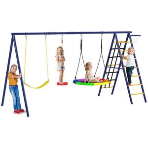 AIYAPLAY Set Leagăn de Grădină 6 în 1 pentru Copii 3-8 Ani, 350x183x200 cm, Multicolor | Aosom Romania imagine