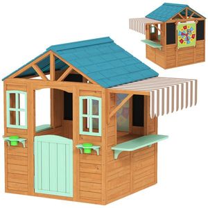 AIYAPLAY Căsuță de joacă pentru exterior cu tejghea de vânzare, ghiveci pentru plante, tablă de cretă, țintă, 4 bile 142 x 120 x 141, 5 cm Multicolor | Aosom Romania imagine