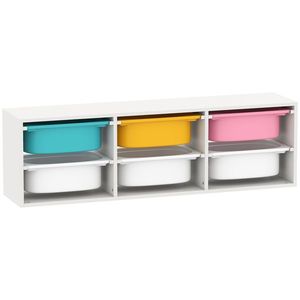 AIYAPLAY Raft pentru Jucării din Lemn cu 6 Recipiente Detașabile din Plastic, Multicolor | Aosom Romania imagine