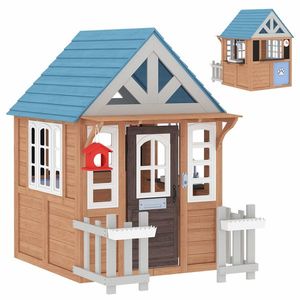 AIYAPLAY Căsuță de joacă exterioară din lemn, casă pentru copii interior/exterior cu ușă pentru animale, bucătărie de joacă, maro | Aosom Romania imagine