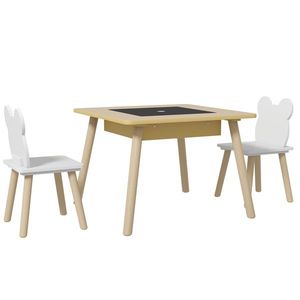AIYAPLAY Masă pentru copii cu 2 scaune, set de mobilier pentru copii cu depozitare și spătar în formă de ursuleț pentru copii 3-6 ani, lemn natural | Aosom Romania imagine