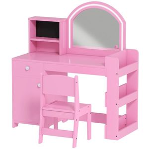AIYAPLAY Set masă și scaun de machiaj pentru copii, cu lumini LED, MDF, Acril, 88.6 x 38.8 x 96.9, Roz | Aosom Romania imagine