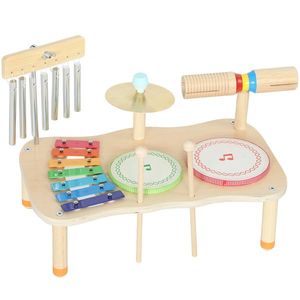 AIYAPLAY Instrumente muzicale pentru copii din lemn Montessori cu tobă xilofon ton dublu talger clopoțel de vânt | Aosom Romania imagine