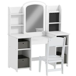 AIYAPLAY Toaletă pentru copii cu taburet și oglindă LED, masă de machiaj pentru 3–8 ani, 104 x 40 x 112 cm, alb | Aosom Romania imagine