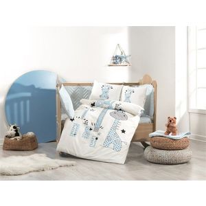 Lenjerie de pat pentru copii 4 piese, L'essentiel Maison, Buddy, Albastru/Alb imagine