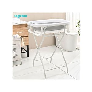 Cadita pliabila cu suport metalic si termometru U-grow, 85x47x21.5 cm, metal, alb/gri imagine